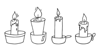 conjunto de velas acesas. ilustração de rabiscos. clipart desenhado à mão para cartão, logotipo, design vetor