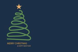 ilumina a árvore de natal brilhante verde com uma estrela brilhante dourada no topo e neve no fundo azul. celebração do feriado. decoração de luz brilhante. vetor