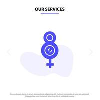 nossos serviços oito modelo de cartão de web de ícone de glifo sólido feminino de 8 símbolos vetor