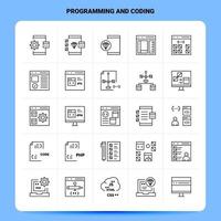 esboço 25 conjunto de ícones de programação e codificação vetor design de estilo de linha ícones pretos conjunto de pictograma linear pacote de ideias de negócios móveis e web design ilustração vetorial