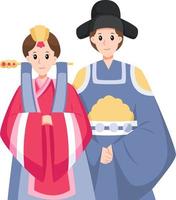 ilustração de design de personagens de casamento tradicional coreano vetor
