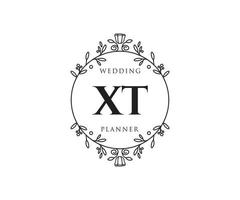 coleção de logotipos de monograma de casamento de letra xt, modelos modernos minimalistas e florais desenhados à mão para cartões de convite, salve a data, identidade elegante para restaurante, boutique, café em vetor