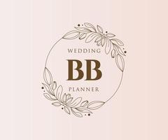 coleção de logotipos de monograma de casamento de letras iniciais bb, modelos modernos minimalistas e florais desenhados à mão para cartões de convite, salve a data, identidade elegante para restaurante, boutique, café em vetor