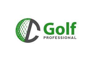letra c para modelo de vetor de design de logotipo de golfe, rótulo vetorial de golfe, logotipo de campeonato de golfe, ilustração, ícone criativo, conceito de design