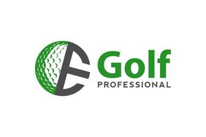 letra e para modelo de vetor de design de logotipo de golfe, rótulo vetorial de golfe, logotipo de campeonato de golfe, ilustração, ícone criativo, conceito de design