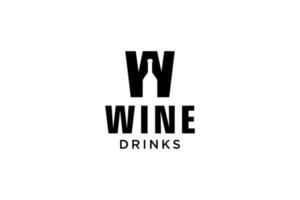 letra inicial w com modelo de design de logotipo de garrafa de vinho vetor