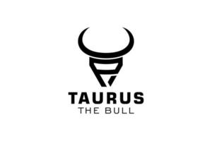 logotipo da letra p, logotipo do touro, logotipo da cabeça do touro, elemento de modelo de design do logotipo do monograma vetor
