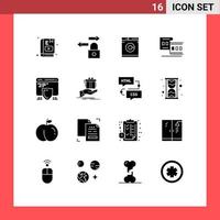 conjunto de pictogramas de 16 glifos sólidos simples de proteção de escudo, faixa de lavanderia, elementos de design de vetores editáveis de cinema