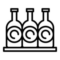 vetor de contorno do ícone de pilha de garrafa de vinho. armário de madeira