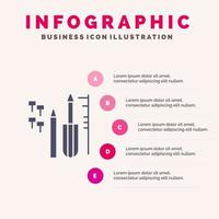 reparar equipamentos de engenharia personalizados infográficos de ícone sólido fundo de apresentação de 5 etapas vetor