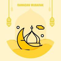 modelo de saudação ramadan kareem crescente islâmico e ilustração vetorial de lanterna árabe vetor