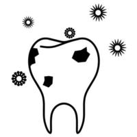 ícone de dente quebrado e cavidade com germes em fundo branco. problemas de saúde bucal. design de estilo de linha grossa. ilustração vetorial vetor