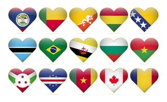 bandeiras nacionais de coração do modelo de design do mundo realista vetor