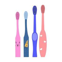 um conjunto de escovas de dentes familiares. itens de cuidados pessoais. ilustração vetorial em estilo simples vetor