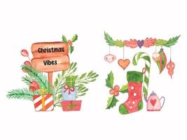 conjunto de clipart de natal em aquarela para camiseta, sublimação, cartão de felicitações, estampas e fundo. feliz natal vetor de sublimação