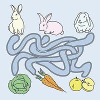 alimente o coelho jogo para crianças, três coelhos e três maneiras de tratá-los, tarefas educativas para crianças vetor