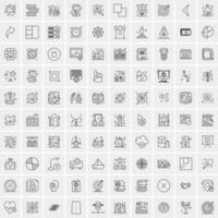 100 ícones universais de linha preta em fundo branco vetor