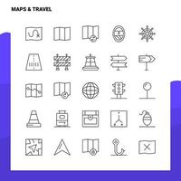 conjunto de mapas conjunto de ícones de linha de viagem 25 ícones vetor design de estilo minimalista ícones pretos conjunto de pictograma linear pacote