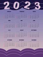 calendário 2023 com fundo de tom roxo. este calendário de 12 meses em 2023. ilustração vetorial. vetor