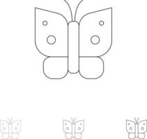 liberdade de borboleta asas de inseto conjunto de ícones de linha preta fina e ousada vetor