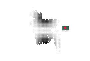 mapa pontilhado de pixel quadrado vetorial de bangladesh isolado no fundo branco com bandeira de bangladesh. vetor