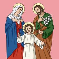 sagrada família de nazaré, jesus, maria e josé ilustração vetorial colorida vetor