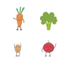 cenoura, brócolis, batata, vetor de desenhos animados de tomate
