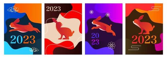 Resumo 2023 ano da coleção de cartões de saudação de coelho Ásia. zodíaco de coelho moderno gradiente. vetor