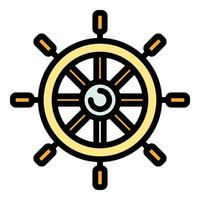 vetor de contorno de cor de ícone de roda de navio de aventura