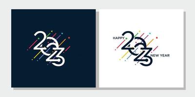 feliz ano novo 2023 ilustração de design de logotipo de banner de saudação, criativo e colorido vetor de ano novo de 2023