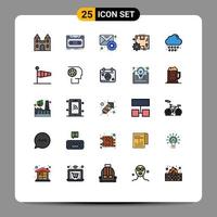conjunto de cores planas de linha preenchida de interface móvel de 25 pictogramas de configuração de registro de engrenagem de nuvem lista de correio editável elementos de design vetorial vetor