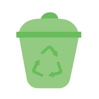 ilustração plana verde da lata de lixo. ícone de recipiente de lixo plástico. vetor