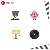 conjunto moderno de 4 ícones e símbolos planos, como frango de mesa de cadeira feliz para venda elementos de design de vetores editáveis