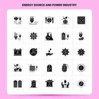 sólido 25 fonte de energia e conjunto de ícones da indústria de energia design de estilo de glifo vetorial conjunto de ícones pretos web e design de ideias de negócios móveis ilustração em vetor