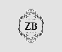 coleção de logotipos de monograma de casamento de letra inicial zb, modelos modernos minimalistas e florais desenhados à mão para cartões de convite, salve a data, identidade elegante para restaurante, boutique, café em vetor