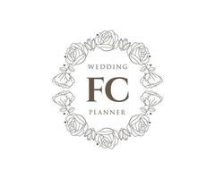 coleção de logotipos de monograma de casamento de letra inicial fc, modelos modernos minimalistas e florais desenhados à mão para cartões de convite, salve a data, identidade elegante para restaurante, boutique, café em vetor