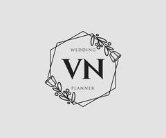 logo feminino inicial vn. utilizável para logotipos de natureza, salão, spa, cosméticos e beleza. elemento de modelo de design de logotipo de vetor plana.