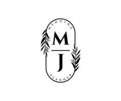 coleção de logotipos de monograma de casamento de letra mj, modelos modernos minimalistas e florais desenhados à mão para cartões de convite, salve a data, identidade elegante para restaurante, boutique, café em vetor