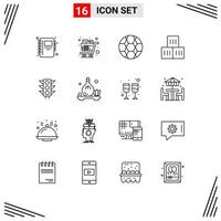 grupo de símbolos de ícones universais de 16 contornos modernos de elementos de design de vetores editáveis de bola de transporte de sinal