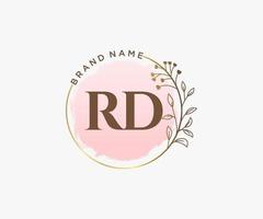 logotipo feminino inicial rd. utilizável para logotipos de natureza, salão, spa, cosméticos e beleza. elemento de modelo de design de logotipo de vetor plana.