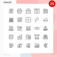 pacote de linha de 25 símbolos universais de localização gdpr dispositivo mac app elementos de design de vetores editáveis