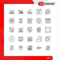 conjunto de 25 sinais de símbolos de ícones de interface do usuário modernos para processo de desenvolvimento de codificação de caminhão, reprodução de vídeo, elementos de design de vetores editáveis