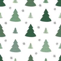 inverno, padrão sem emenda de vetor de feliz natal com árvores minimalistas simples em fundo escuro. Doodle a textura dos desenhos animados da floresta para cartões, tecidos ou designs de papel de embrulho. feriado, ano novo