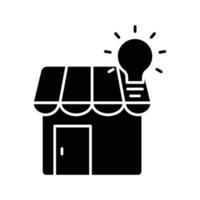 ilustração de ícone de loja com lâmpada. estilo de ícone de glifo. apropriado para o ícone de ideia de compras. ícone relacionado ao comércio eletrônico. design de vetor simples editável. pixel perfeito em 32 x 32