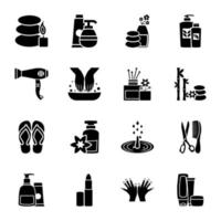 conjunto de ícones de glifo de produtos de spa vetor