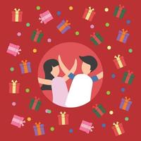 dia de natal amor fundo vetor alegre adorável grupo de caixa de presente casal apaixonado compras on-line decoração de banner de amor para dia de natal casal amor loja online design ilustração fundo vermelho.