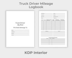 livro de registro de quilometragem de motorista de caminhão interior kdp, informações de motorista de caminhão e modelo de design exclusivo de notebook de quilometragem vetor