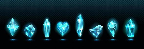 pedras esmeraldas preciosas, cristais de vidro azuis brilhantes vetor