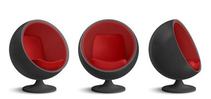cadeira bola preta e vermelha, poltrona designer egg vetor