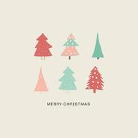 cartão de natal desenhado à mão com design bonito de árvores vetor